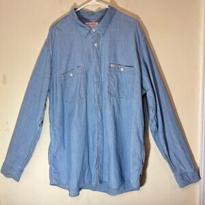 Filson Button Up Denim Chambray CPO Mens Size XXL Long Sleeve Blue Casual